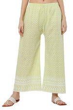 Thumbnail for PAVONINE Lemon Color Full Thread Chikankari Cotton Fabric Palazzo For Women - Distacart