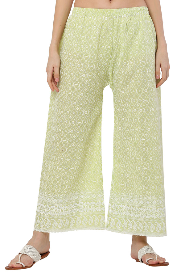 PAVONINE Lemon Color Full Thread Chikankari Cotton Fabric Palazzo For Women - Distacart