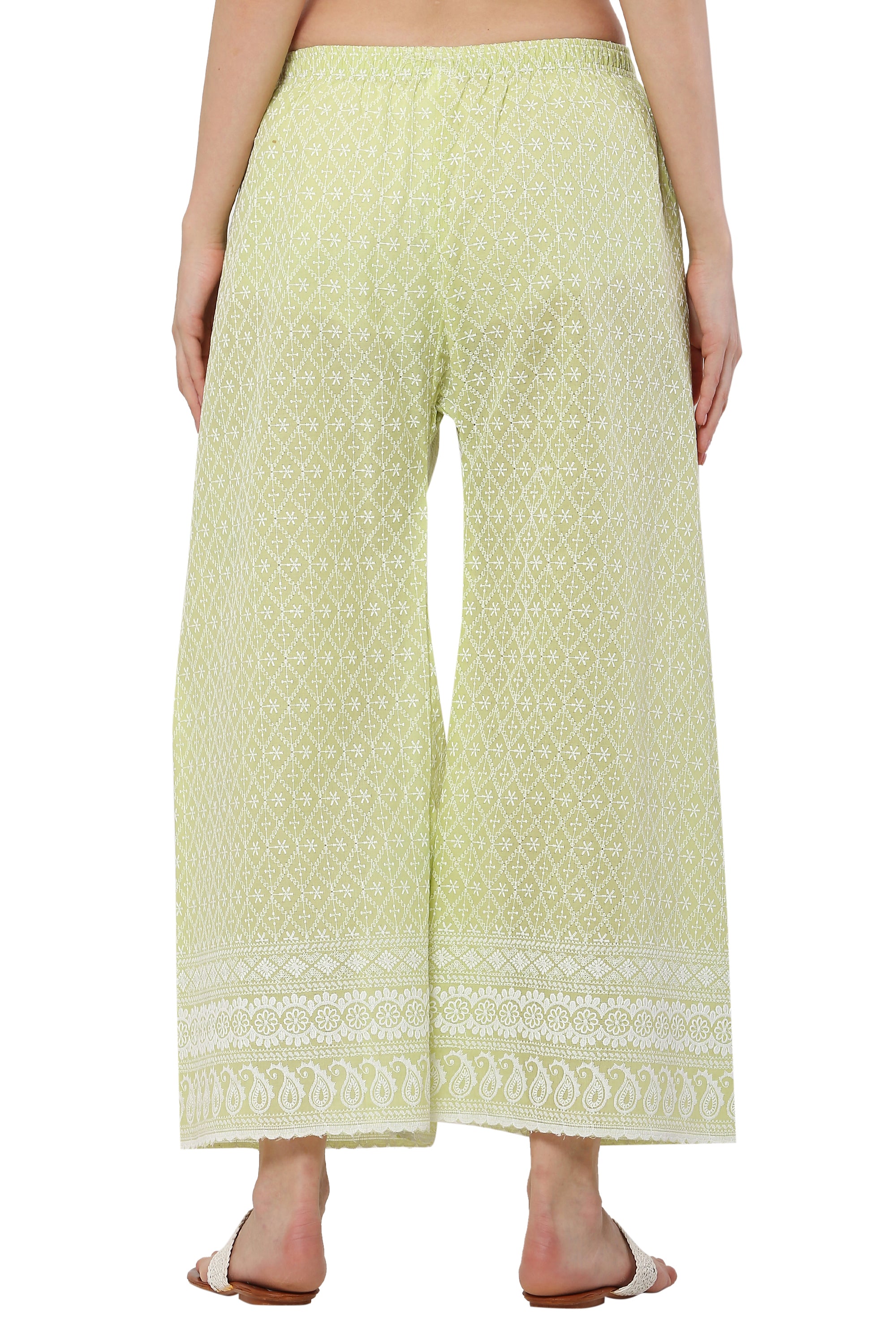 PAVONINE Lemon Color Full Thread Chikankari Cotton Fabric Palazzo For Women - Distacart