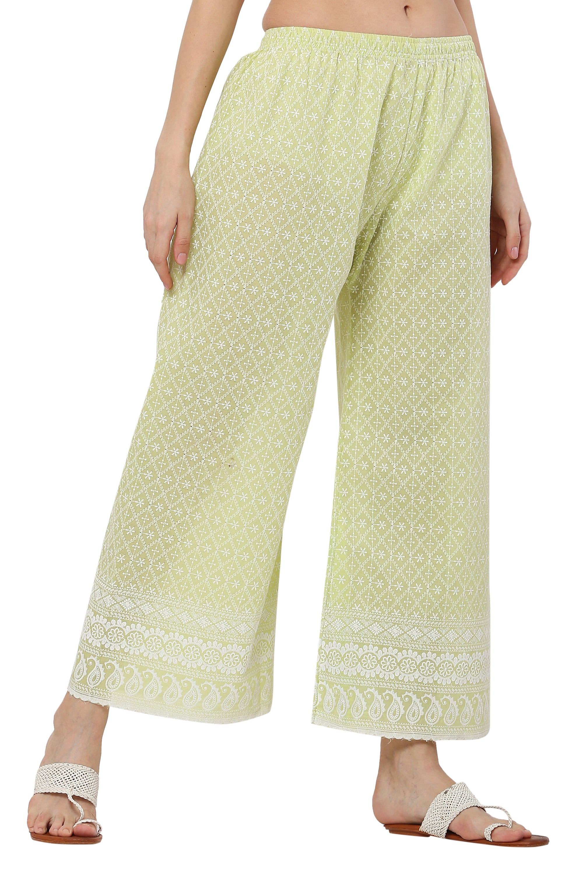 PAVONINE Lemon Color Full Thread Chikankari Cotton Fabric Palazzo For Women - Distacart