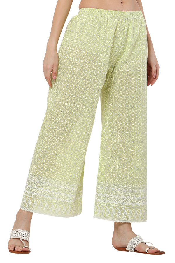 PAVONINE Lemon Color Full Thread Chikankari Cotton Fabric Sharara For Women - Distacart