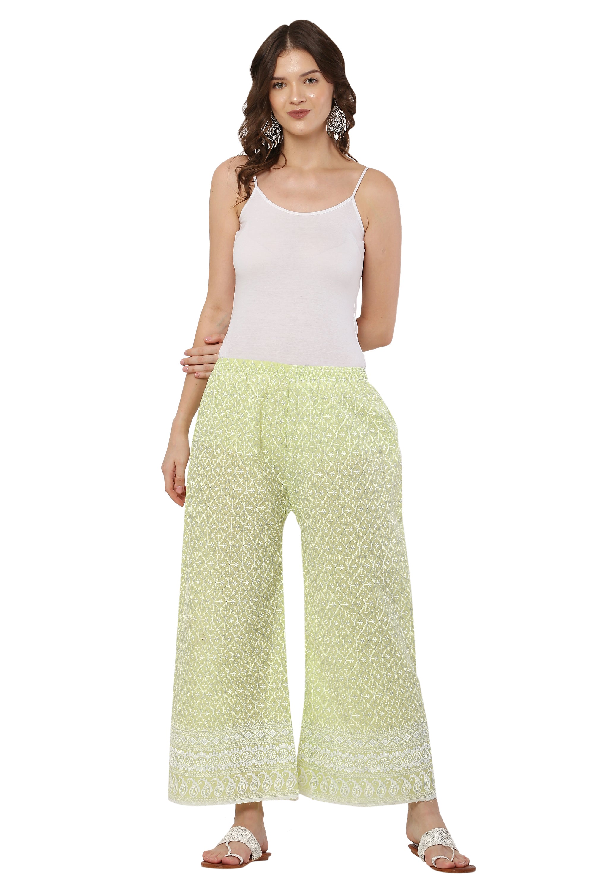 PAVONINE Lemon Color Full Thread Chikankari Cotton Fabric Palazzo For Women - Distacart