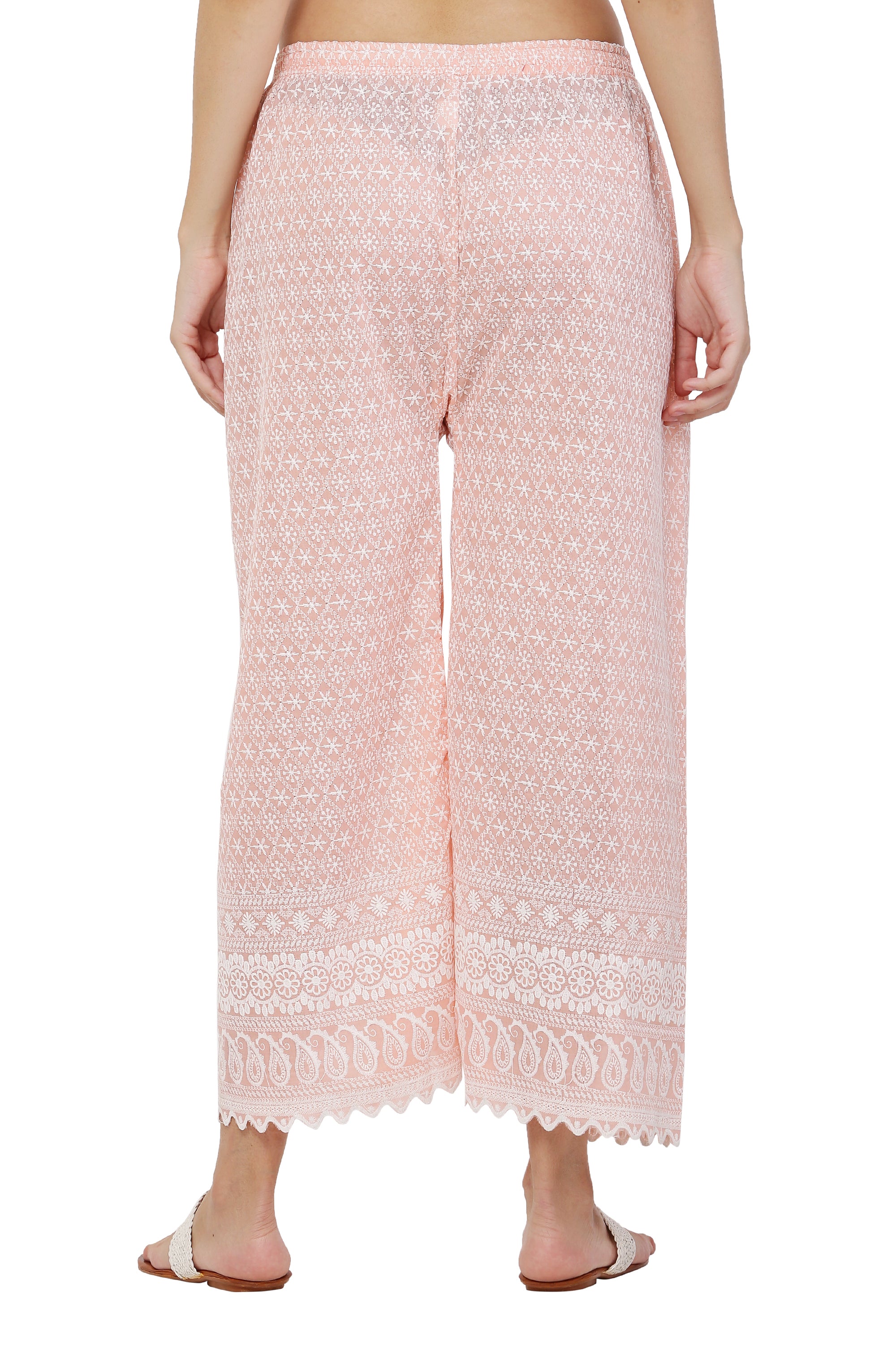 PAVONINE Peach Color Full Thread Chikankari Cotton Fabric Palazzo For Women - Distacart