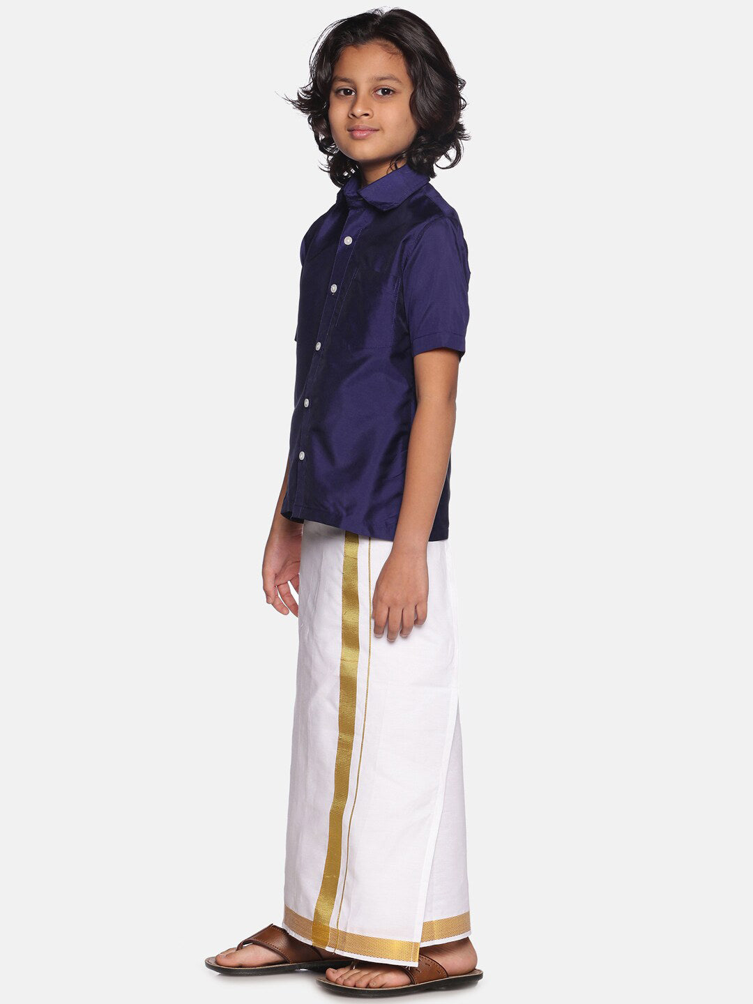 Sethukrishna Boys Navy Blue Shirt With Readymade Dhoti - Distacart