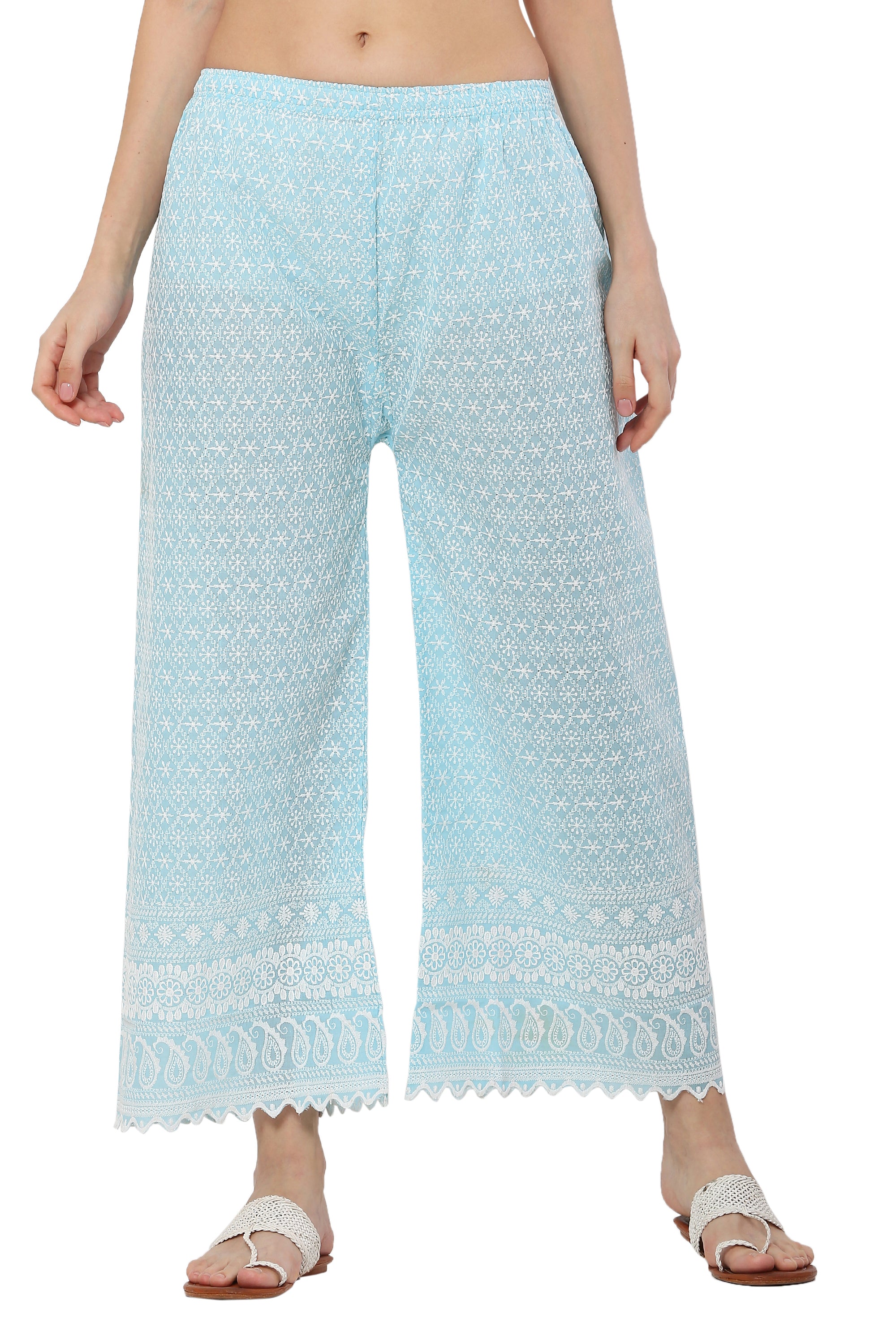 PAVONINE Rama Green Color Full Thread Chikankari Cotton Fabric Sharara For Women - Distacart