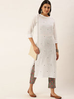 Thumbnail for Kalini Women White Regular Pure Cotton Kurta with Trousers - Distacart
