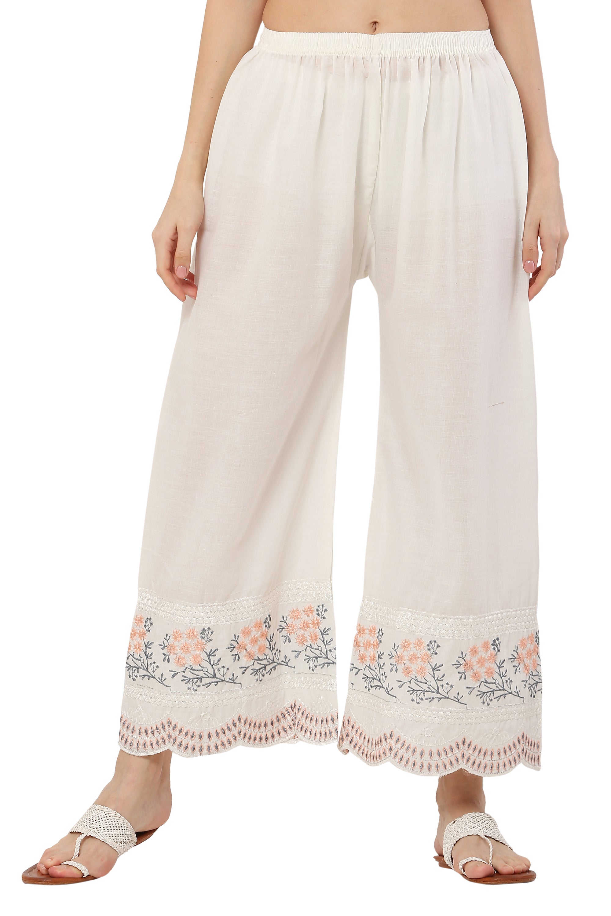 PAVONINE Coral Color Hem Half Chikankari Cotton Fabric Sharara For Women - Distacart