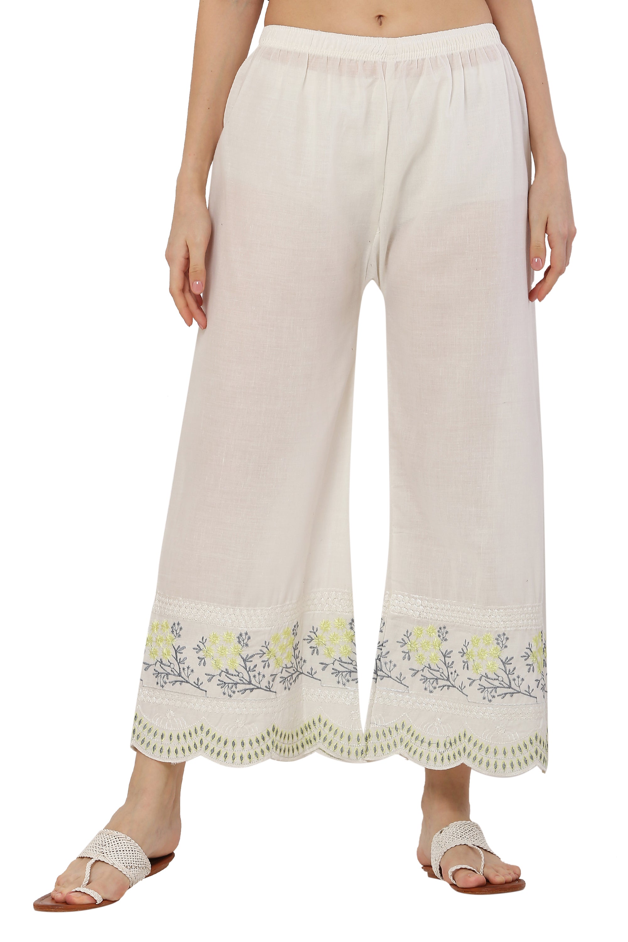 PAVONINE Lemon Color Hem Half Chikankari Cotton Fabric Sharara For Women - Distacart