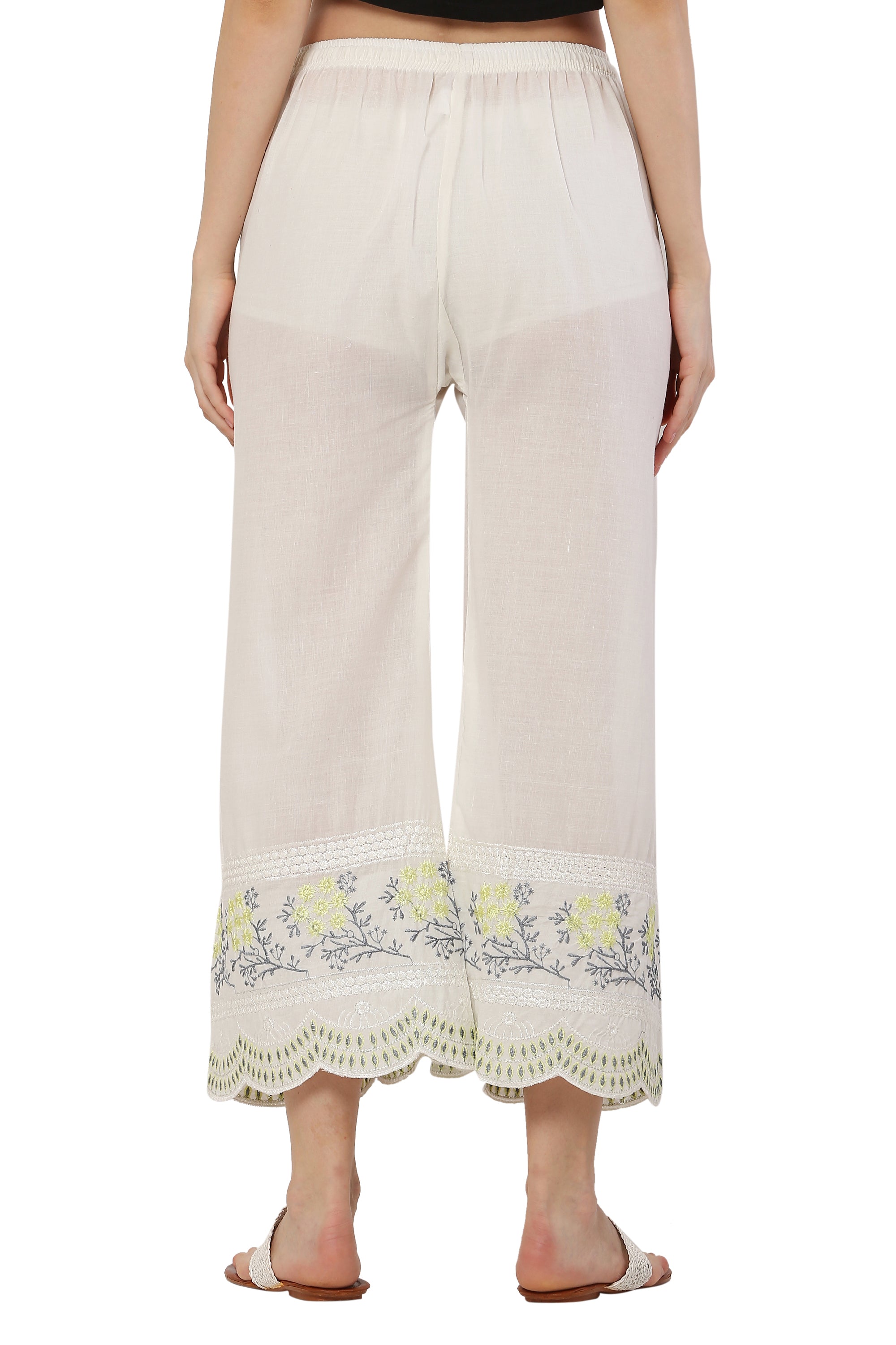 PAVONINE Lemon Color Hem Half Chikankari Cotton Fabric Sharara For Women - Distacart