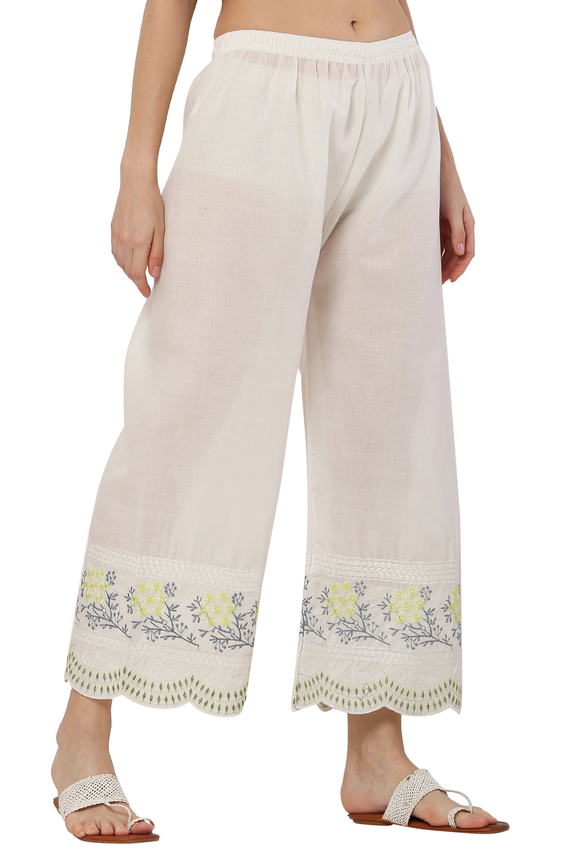 PAVONINE Lemon Color Hem Half Chikankari Cotton Fabric Sharara For Women - Distacart