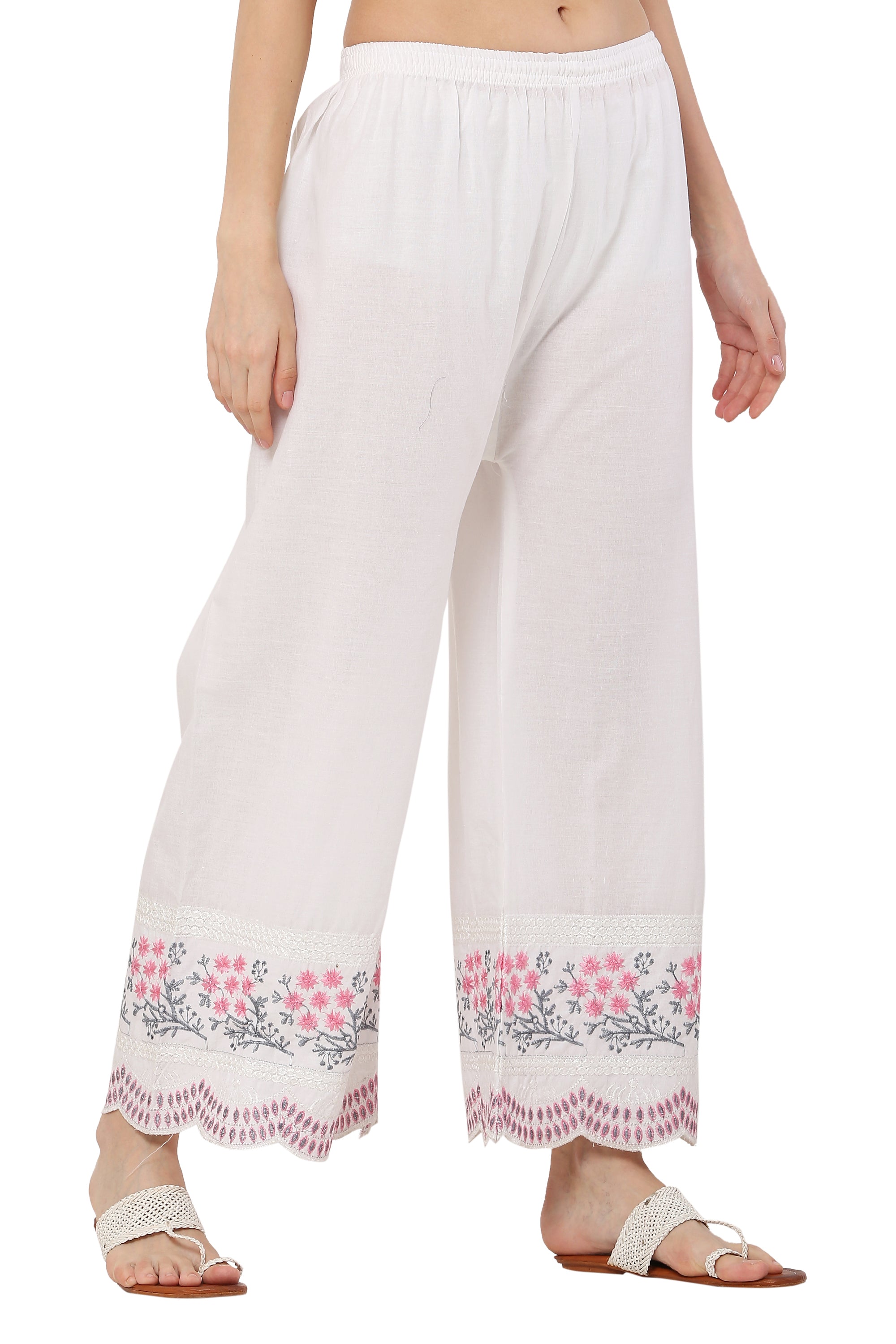 PAVONINE Rani Color Hem Half Chikankari Cotton Fabric Sharara For Women - Distacart