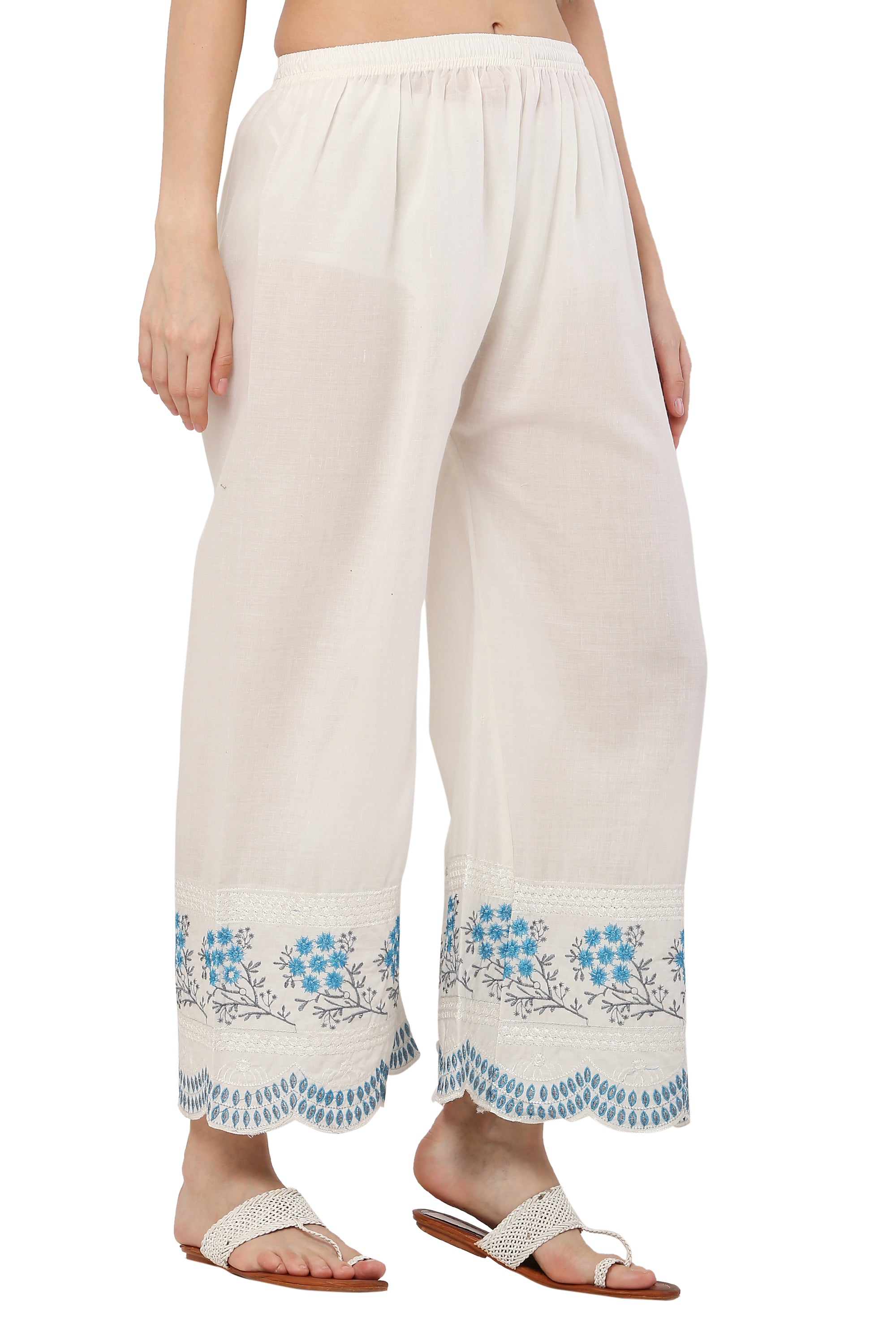 PAVONINE Rama Green Color Hem Half Chikankari Cotton Fabric Sharara For Women - Distacart