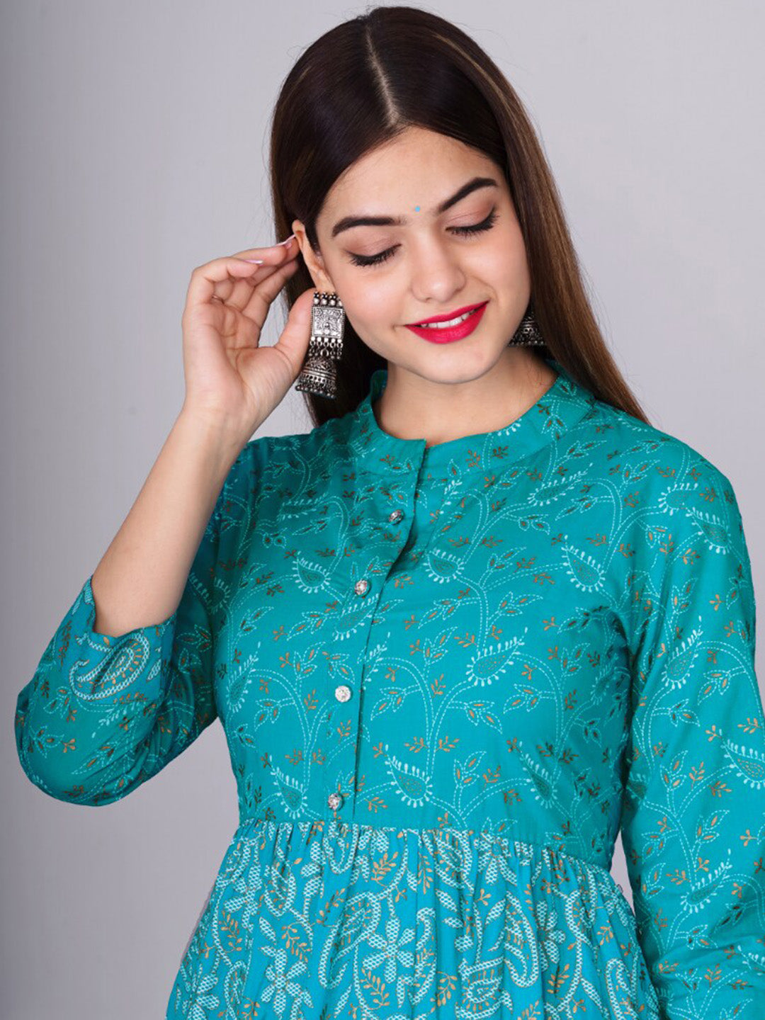 Kalini Women Turquoise Blue Ethnic Motifs Printed Floral Anarkali Kurta - Distacart