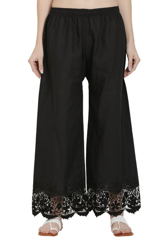 PAVONINE Black Color Chikankari Lace Scalloped Hem Cotton Fabric Sharara For Women - Distacart