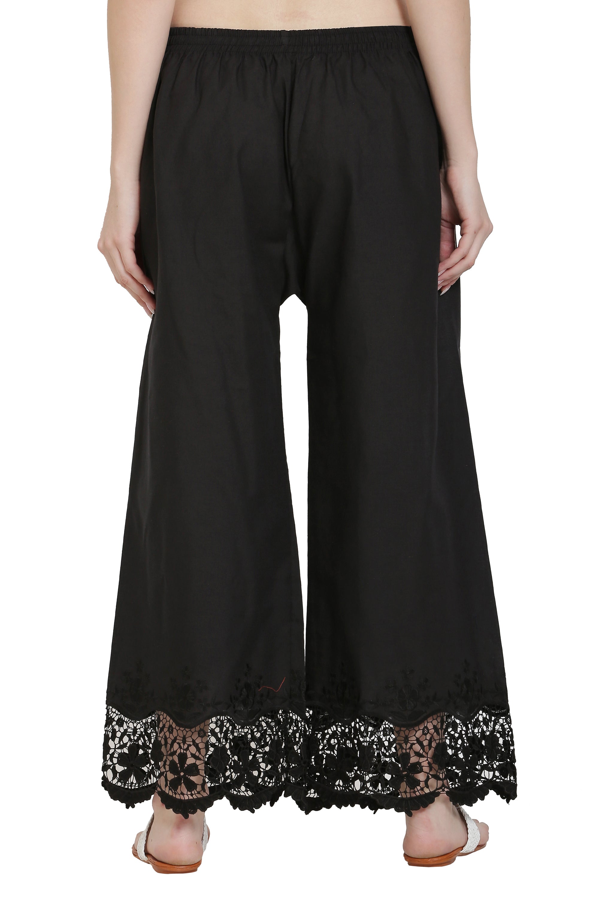 PAVONINE Black Color Chikankari Lace Scalloped Hem Cotton Fabric Sharara For Women - Distacart