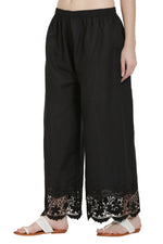 Thumbnail for PAVONINE Black Color Chikankari Lace Scalloped Hem Cotton Fabric Sharara For Women - Distacart