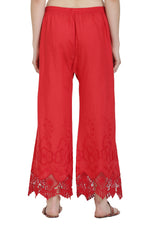 Thumbnail for PAVONINE Red Color Chikankari Lace Scalloped Hem Cotton Fabric Sharara For Women - Distacart