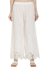 Thumbnail for PAVONINE White Color Chikankari Lace Scalloped Hem Cotton Fabric Sharara For Women - Distacart