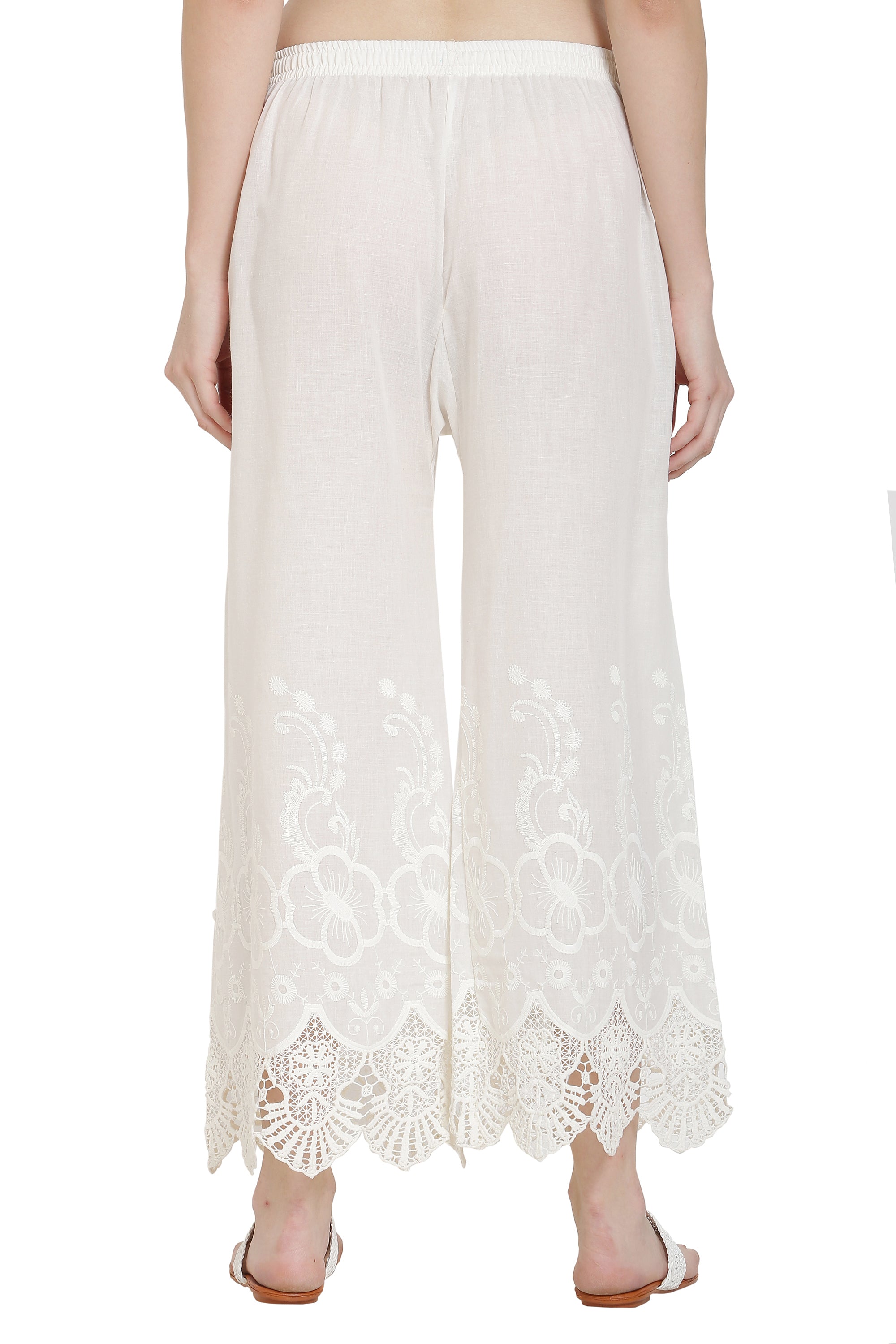 PAVONINE White Color Chikankari Lace Scalloped Hem Cotton Fabric Sharara For Women - Distacart