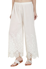 Thumbnail for PAVONINE White Color Chikankari Lace Scalloped Hem Cotton Fabric Sharara For Women - Distacart