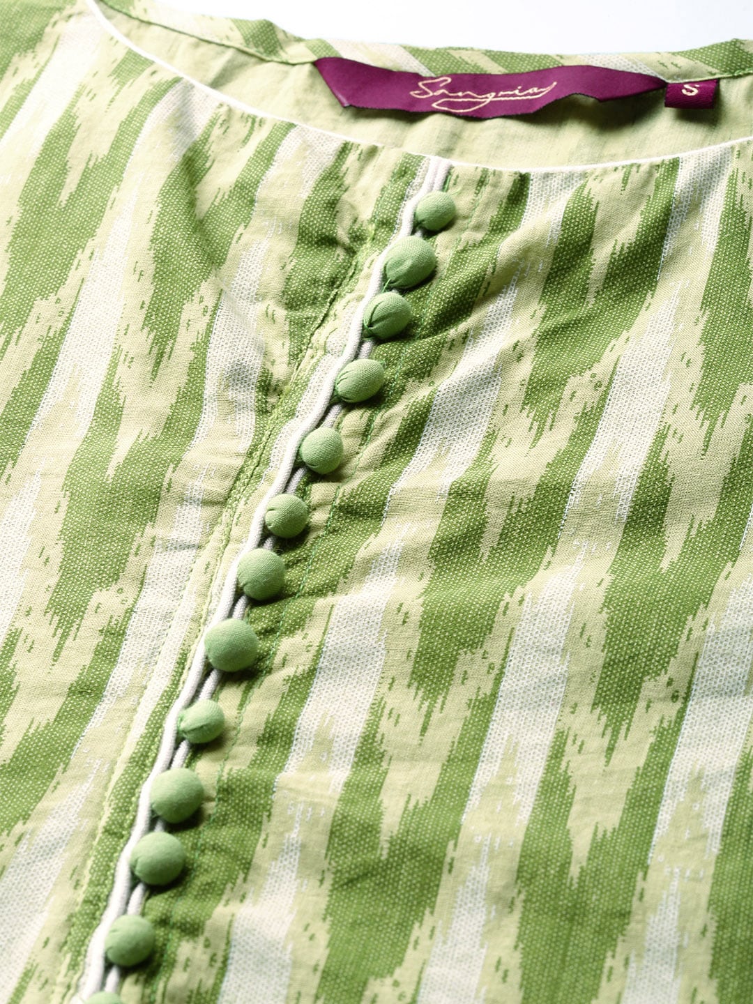 Sangria Women Green & White Printed Kurta with Trousers - Distacart