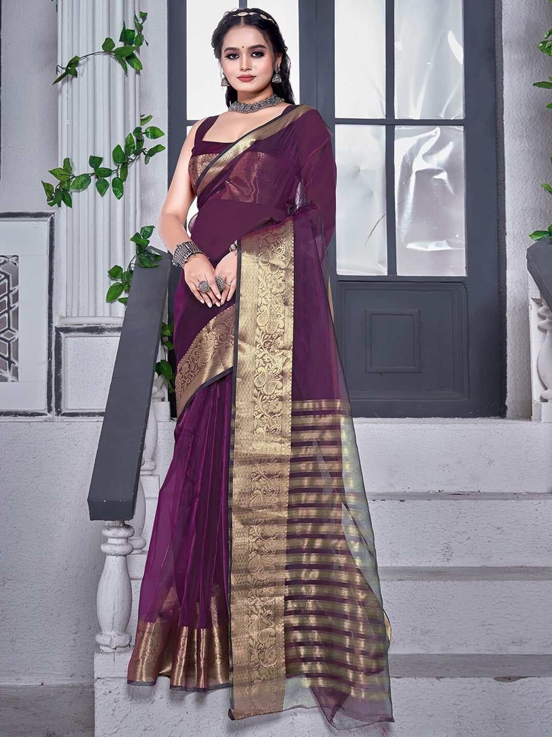 Kalini Zari Detail Organza Saree - Distacart