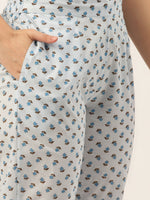 Thumbnail for HERE&NOW Women Blue Floral Printed Pure Cotton Kurta with Trousers - Distacart