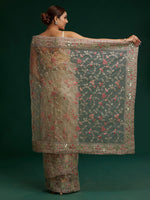 Thumbnail for Koskii Green & Pink Embellished Gotta Patti Supernet Saree - Distacart