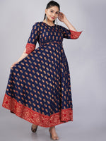 Thumbnail for Kalini Women Navy Blue & Red Ethnic Motifs Printed Anarkali Kurta - Distacart