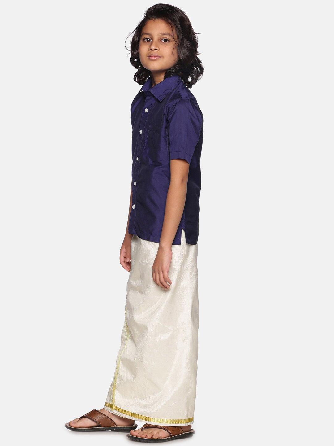 Sethukrishna Navy Blue & White Shirt with Dhoti For Boys - Distacart