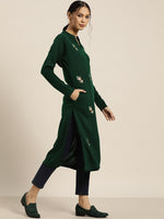 Thumbnail for Sangria Green Acrylic Winter Kurta - Distacart