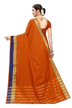 Vamika Orange Cotton Silk Weaving Saree (Rimi Checks Orange)