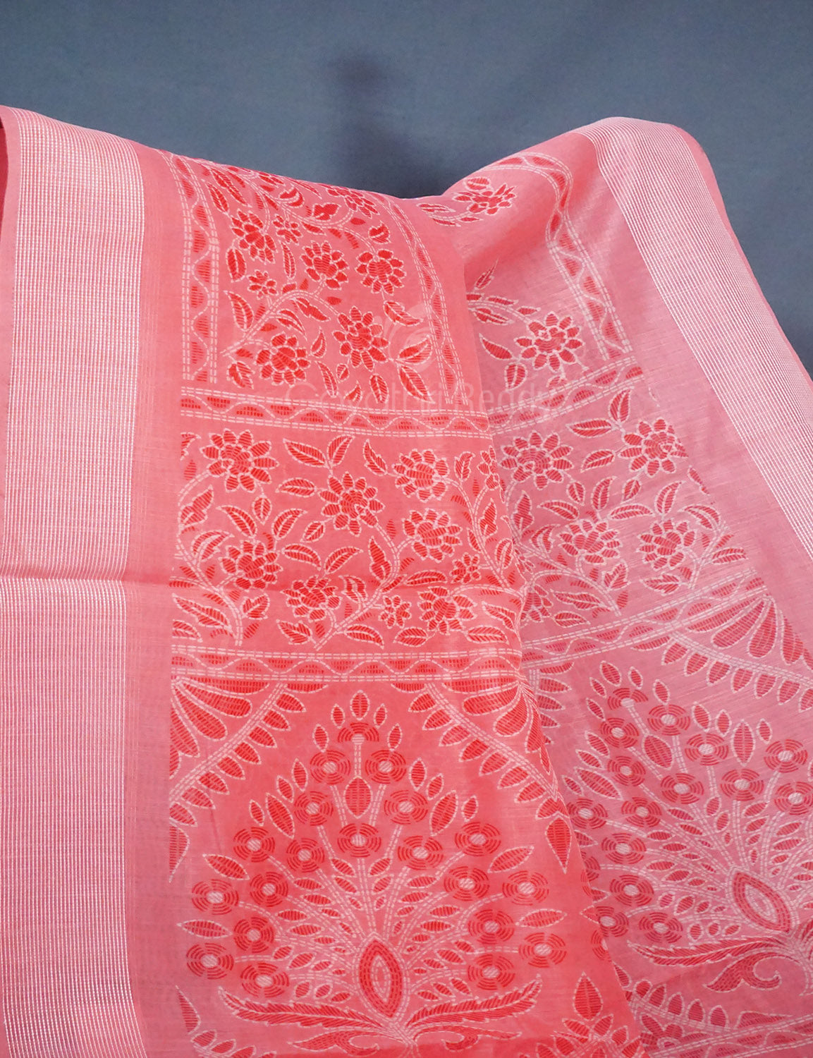 Shades of Light Peach Colour Floral Print Semi Chanderi Saree By Gayathri Reddy Designer Studio - Distacart