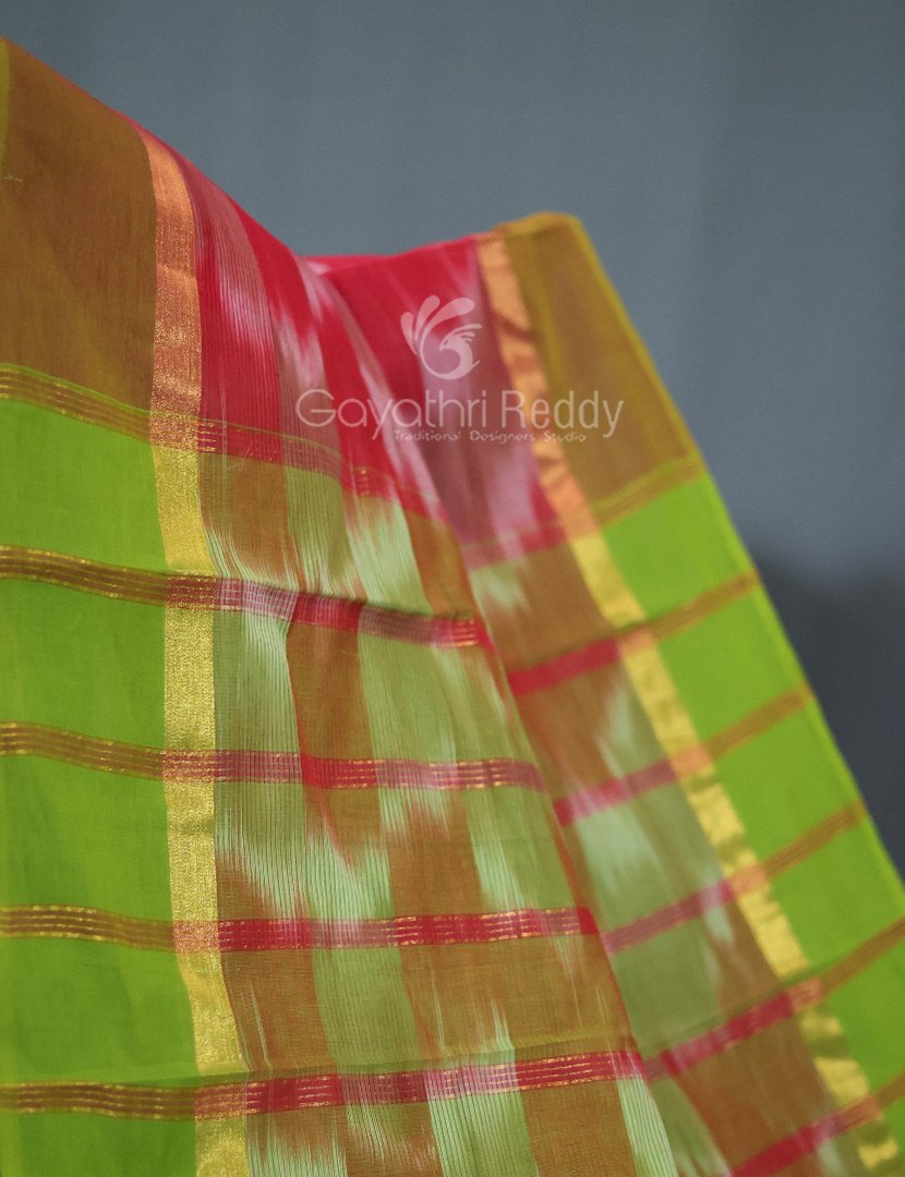 Dual Shades of Peach Pink Mangalagiri Ikkat Cotton Saree By Gayathri Reddy Designer Studio - Distacart