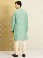 Thumbnail for House of Pataudi Floral Printed Sequined Yoke Design Jashn Kurta - Distacart