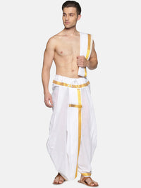 Thumbnail for Sethukrishna Men White & Gold-Toned Solid Ready Made Dhoti Pants - Distacart