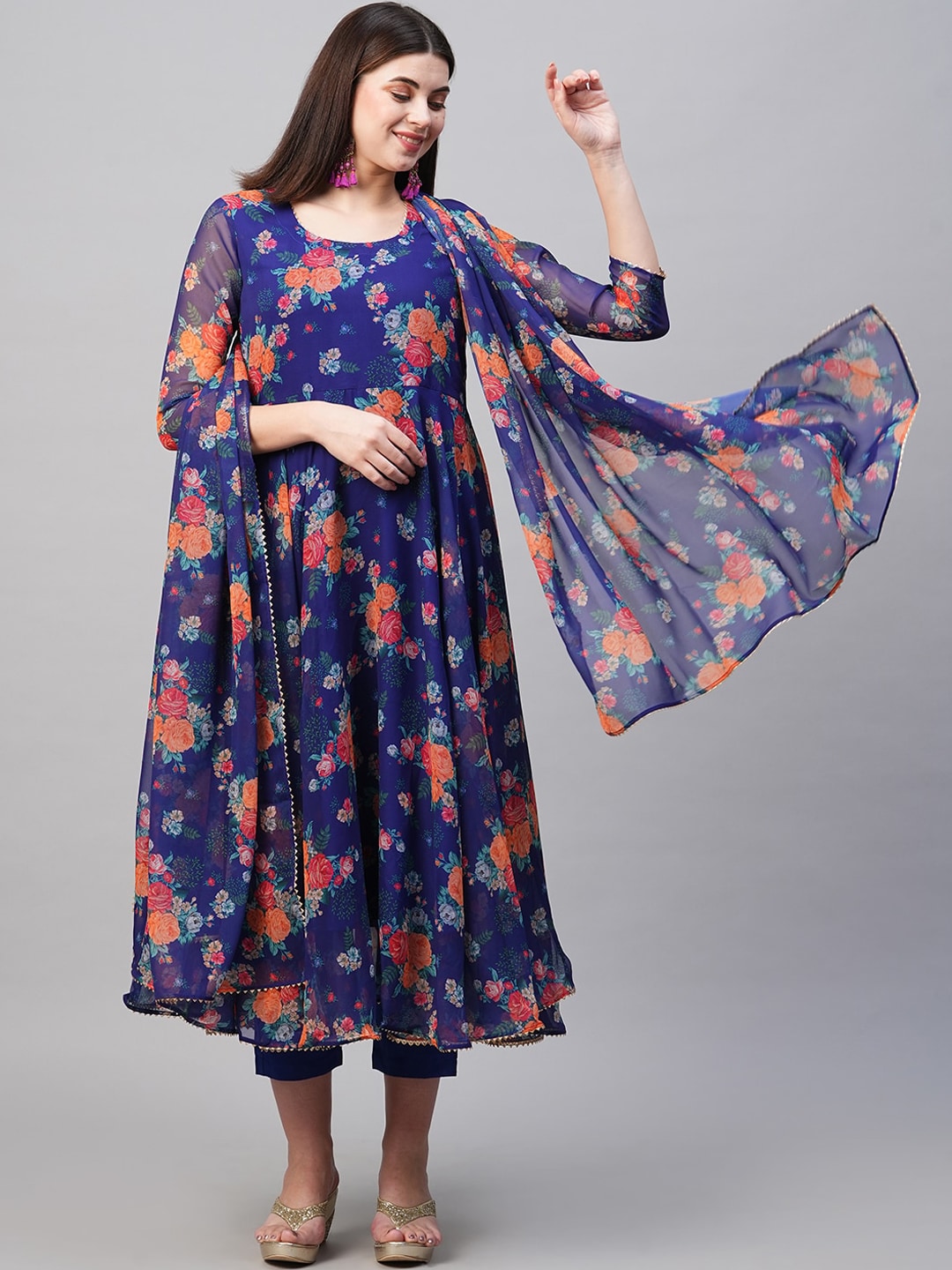 Kalini Women Floral Printed Kurta with Trousers & Dupatta - Distacart
