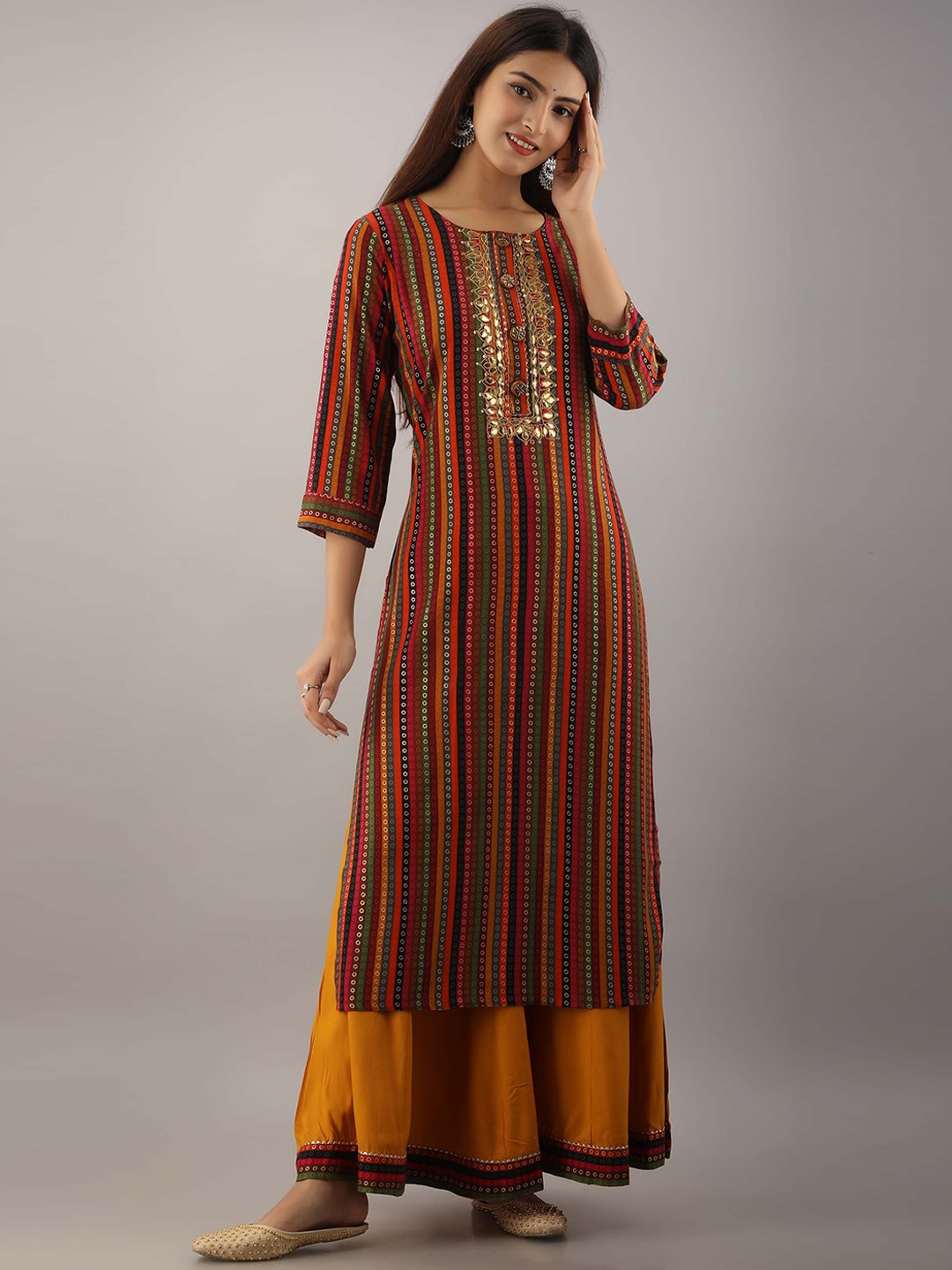Kalini Women Red Printed Kurta with Palazzos - Distacart