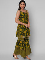 Thumbnail for Kalini Women Green Floral Printed Gotta Patti Kurta with Sharara - Distacart