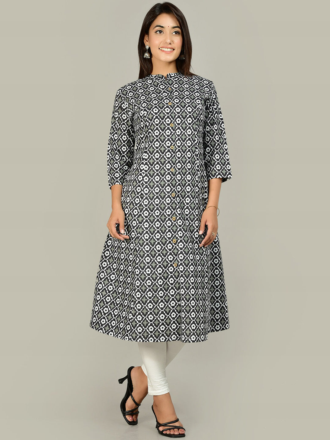 Kalini Women Grey Floral Printed Cotton Kurta - Distacart