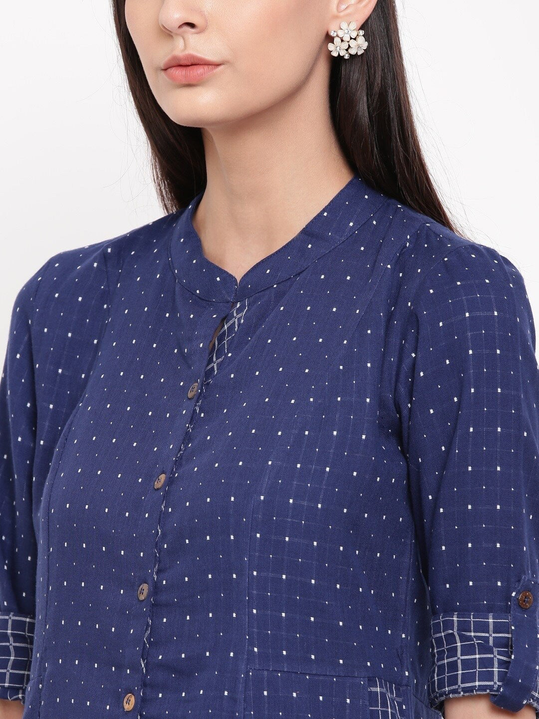 Biba Women Navy Blue Printed Pure Cotton Kurti with Trousers - Distacart