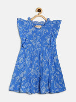 Thumbnail for Manet Girls Cotton Frill Sleeve Frock Big Flower Print - Blue - Distacart