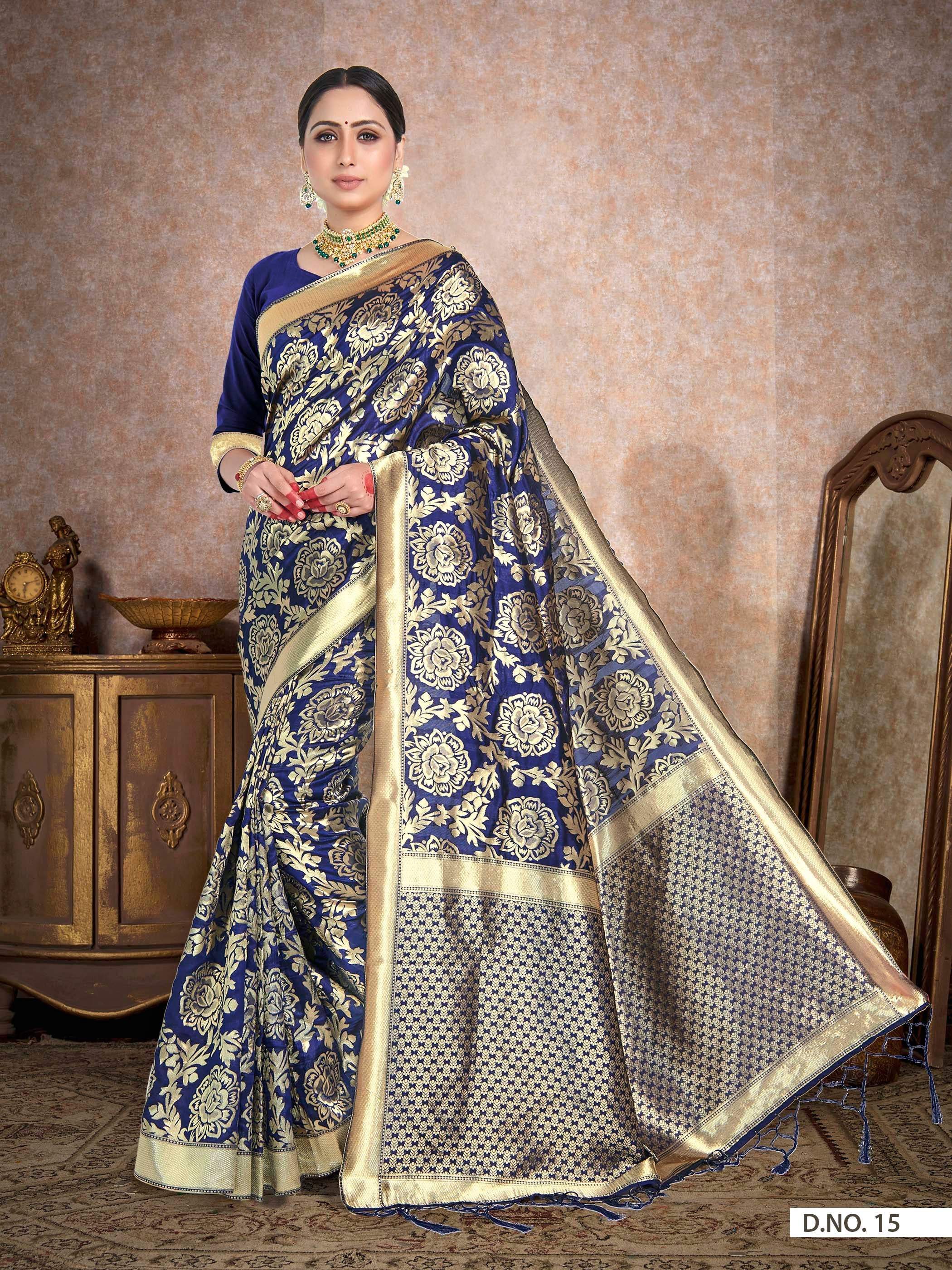 Vardha Space Blue Woven Banarasi Saree