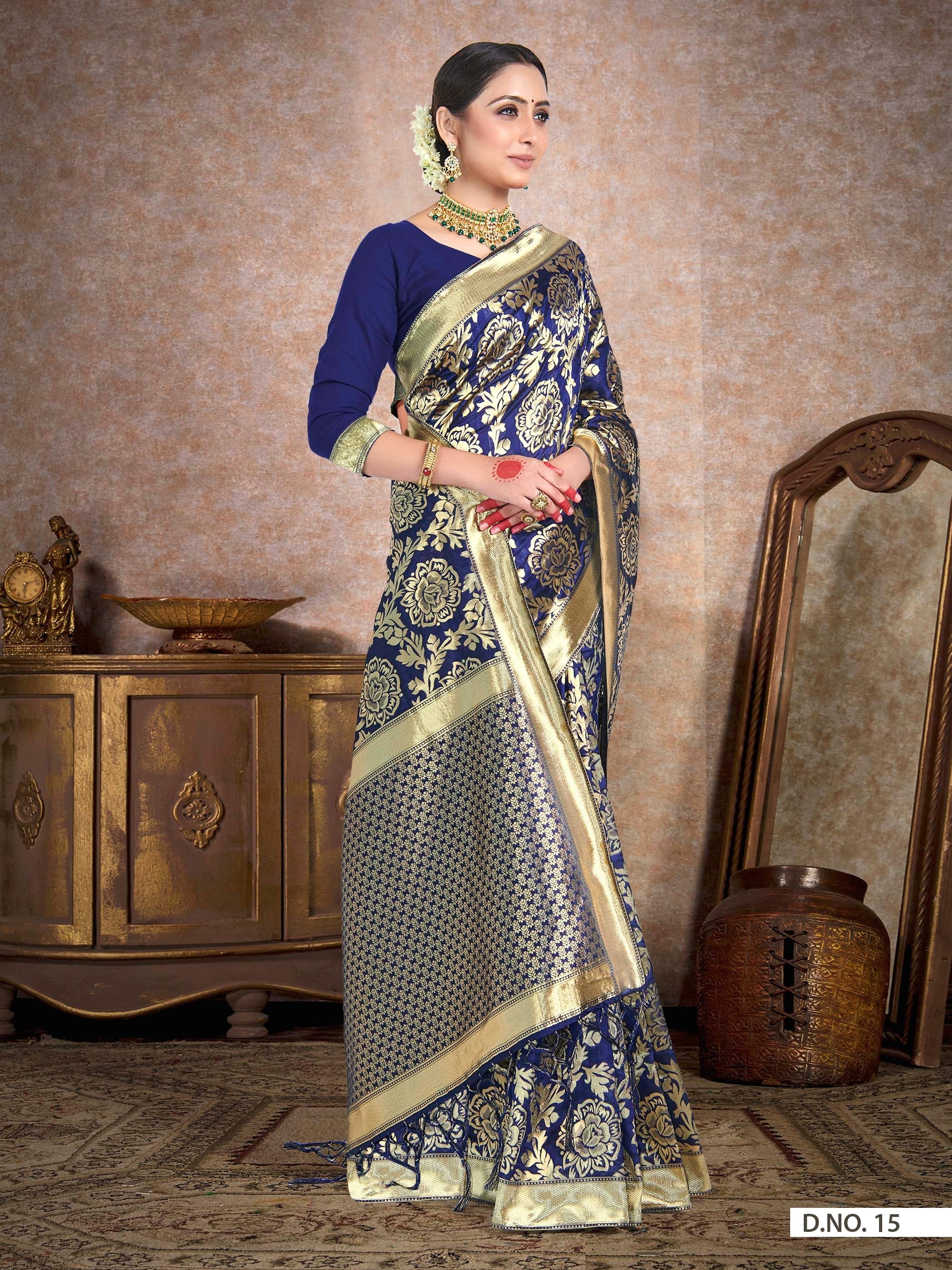 Vardha Space Blue Woven Banarasi Saree