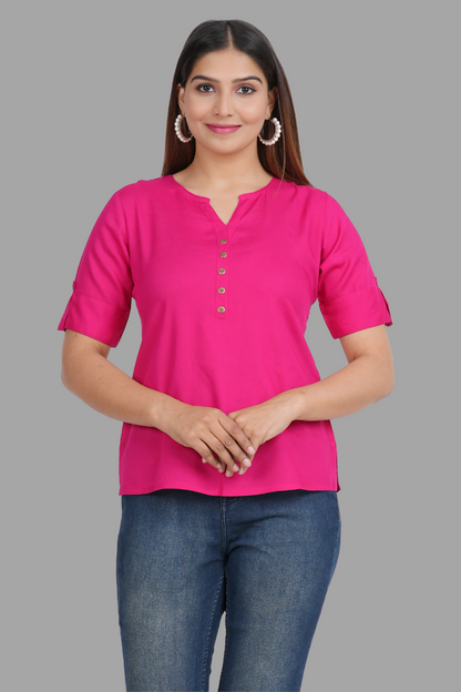 House of RP Women's Pink Rayon Solid Casual Tunic - Distacart