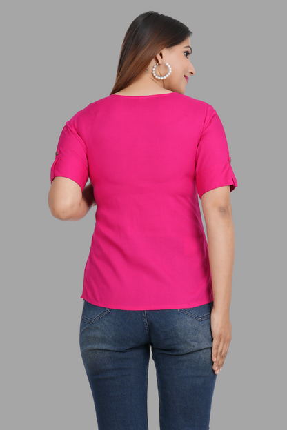 House of RP Women's Pink Rayon Solid Casual Tunic - Distacart