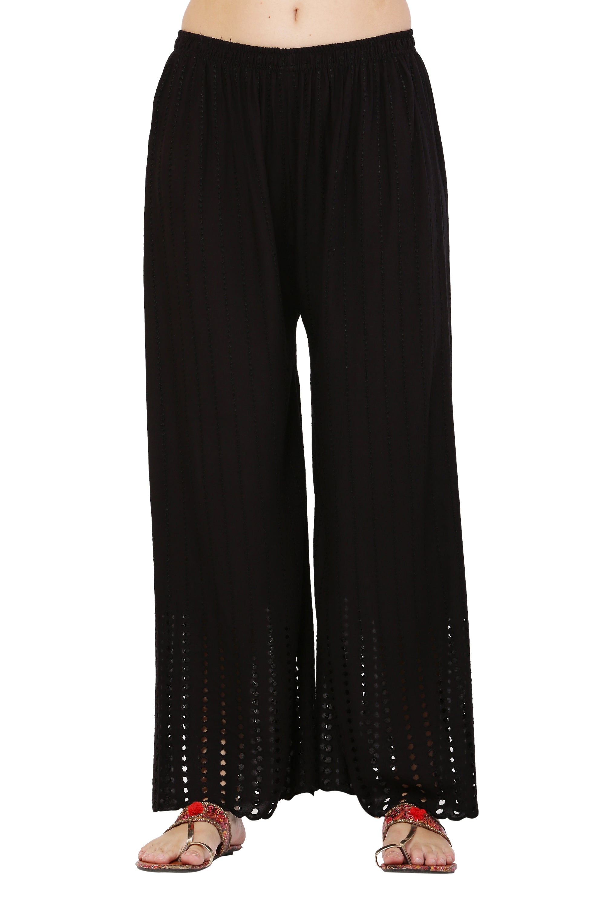 PAVONINE Black Color Goti Aari Work Rayon Fabric Palazzo For Women - Distacart