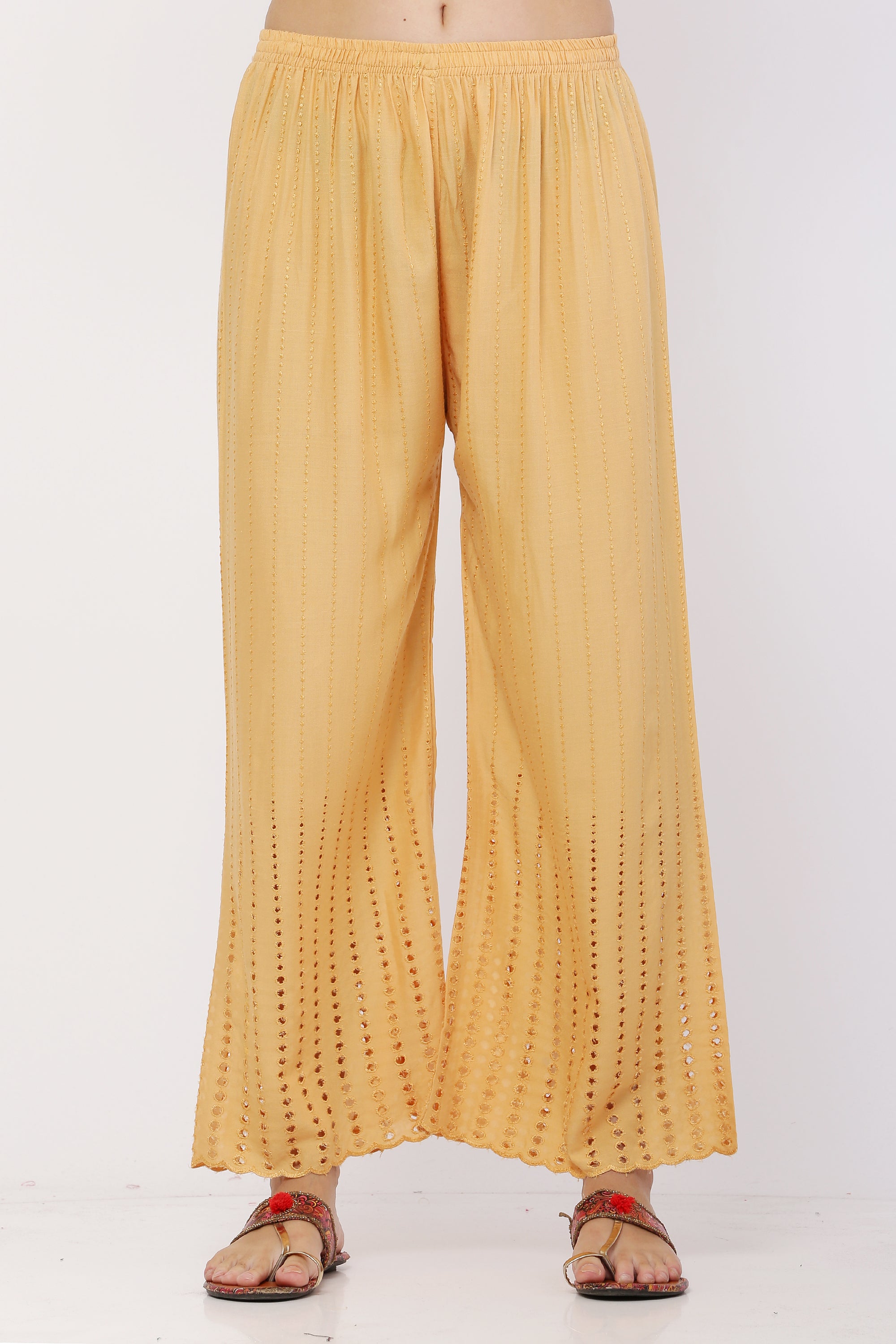 PAVONINE Beige Color Goti Aari Work Rayon Fabric Palazzo For Women - Distacart