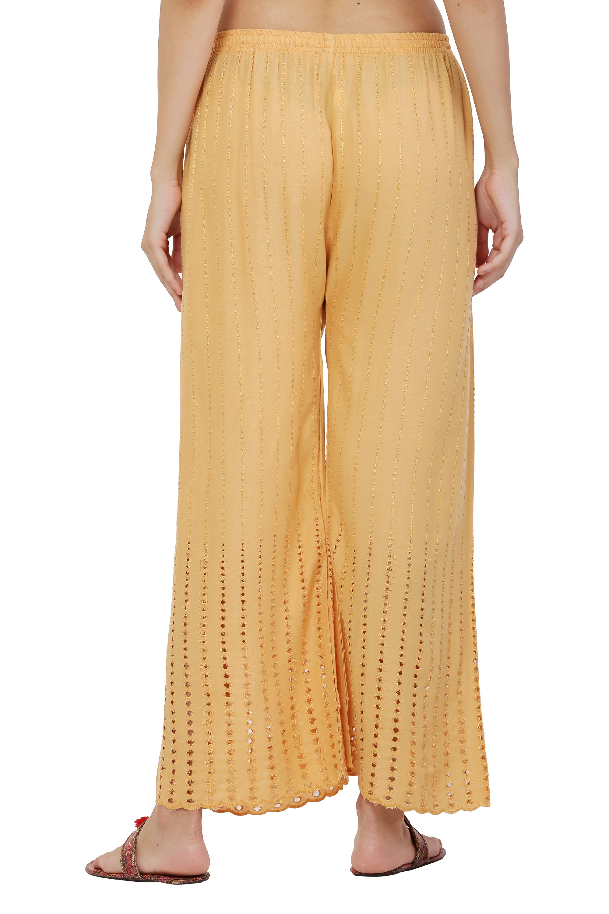 PAVONINE Beige Color Goti Aari Work Rayon Fabric Sharara For Women - Distacart