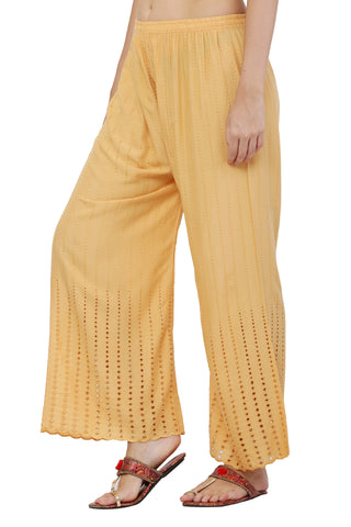 PAVONINE Beige Color Goti Aari Work Rayon Fabric Palazzo For Women - Distacart